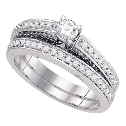 14k White Gold Round Diamond Bridal Wedding Ring Set 1 Cttw