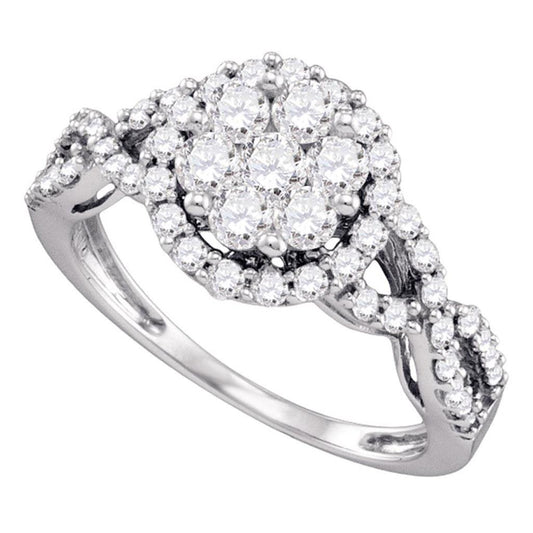 14k White Gold Flower Cluster Diamond Band Ring 1.02 Cttw