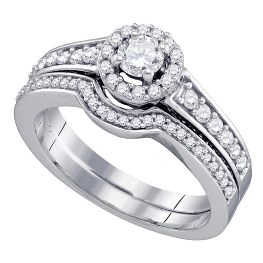 14k White Gold Round Diamond Bridal Wedding Ring Set 3/4 Cttw