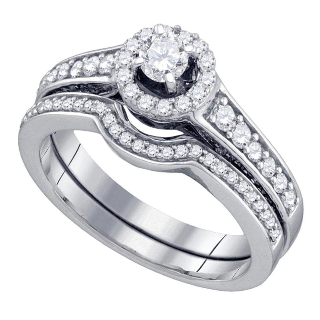 14k White Gold Round Diamond Bridal Wedding Ring Set 3/4 Cttw