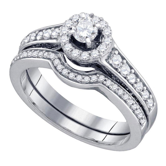 14k White Gold Round Diamond Bridal Wedding Ring Set 3/4 Cttw