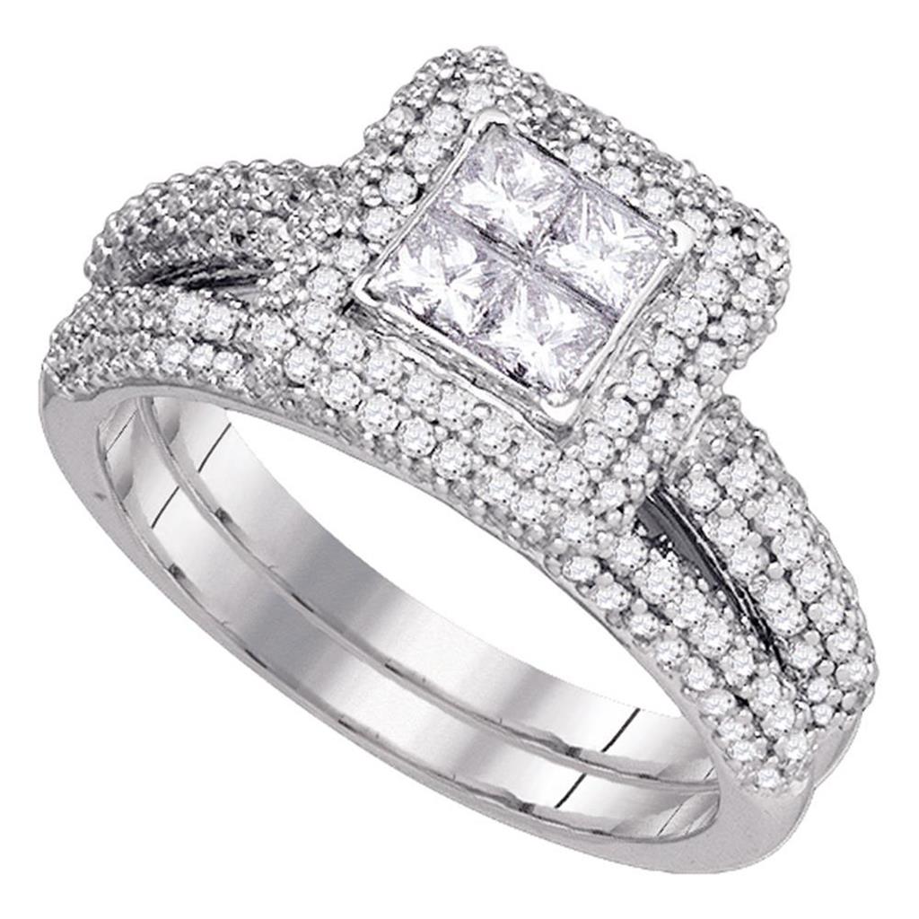 14k White Gold Princess Diamond Bridal Wedding Ring Set 1-1/4 Cttw
