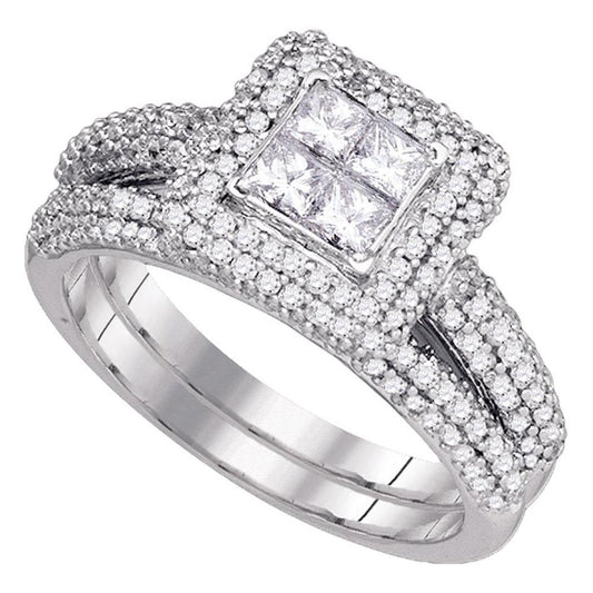 14k White Gold Princess Diamond Bridal Wedding Ring Set 1-1/4 Cttw