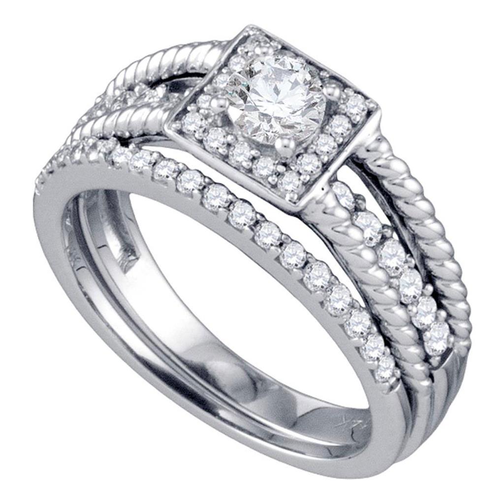 14k White Gold Round Diamond Bridal Wedding Ring Set 7/8 Cttw