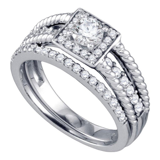 14k White Gold Round Diamond Bridal Wedding Ring Set 7/8 Cttw