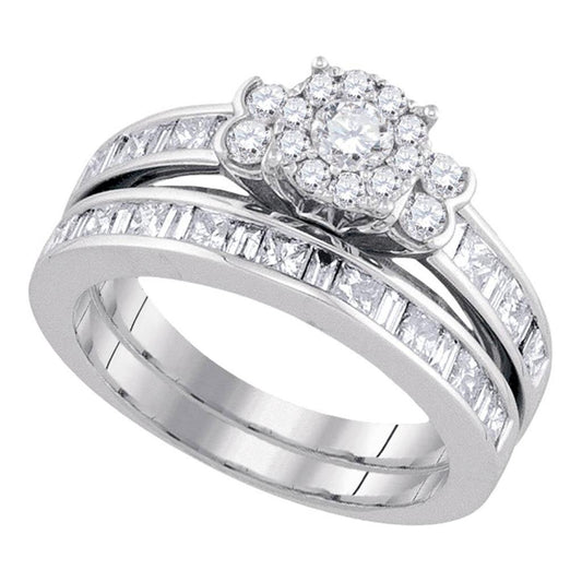 14k White Gold Round Diamond Bridal Wedding Ring Set 1-5/8 Cttw