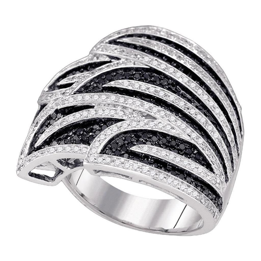 14k White Gold Black Diamond Wide Fashion Band Ring 1-3/8 Cttw