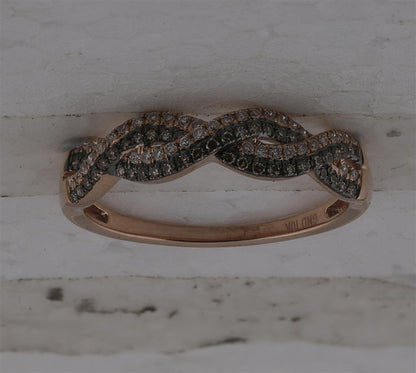 10k Rose Gold Round Brown Diamond Twist Band Ring 1/4 Cttw