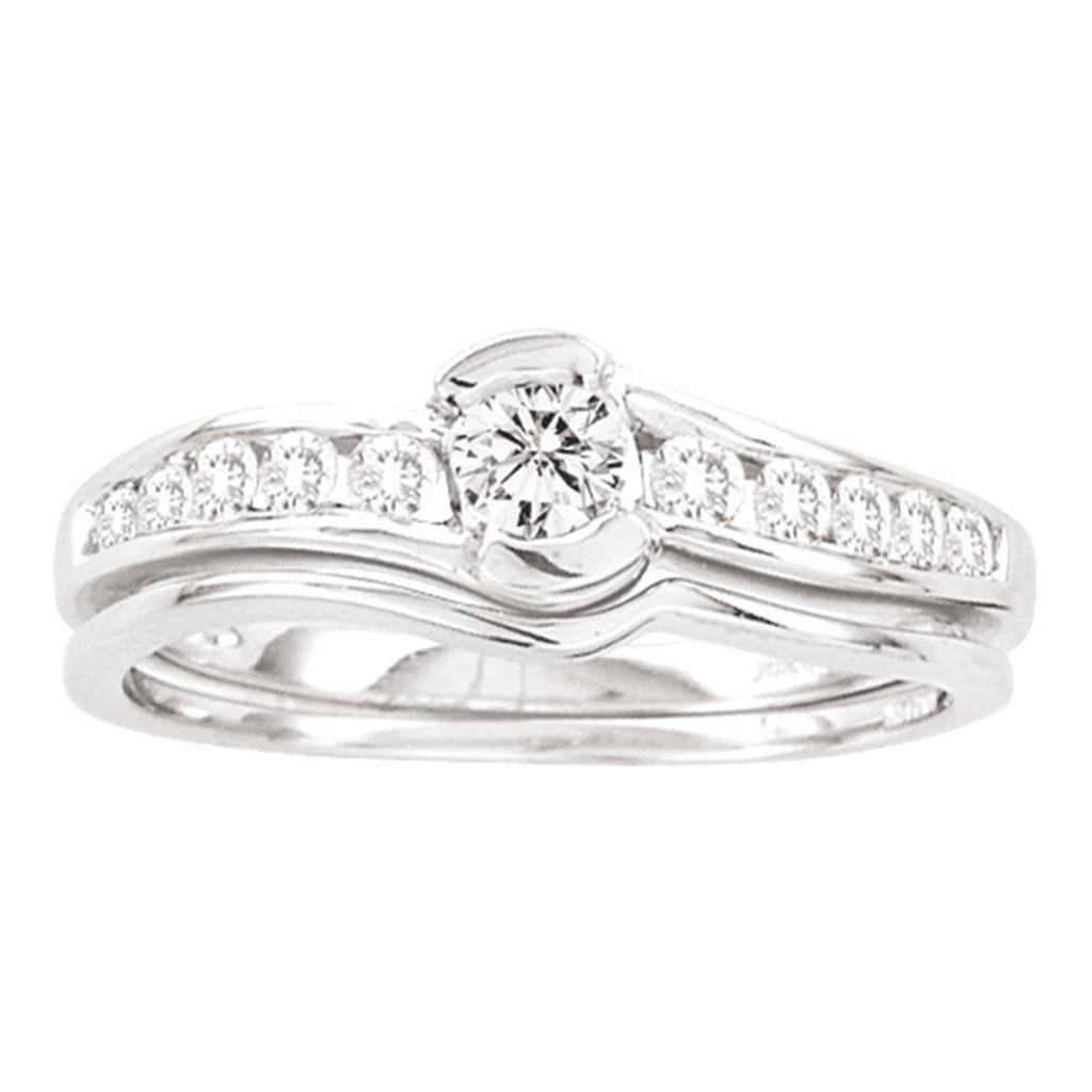 14k White Gold Round Diamond Bridal Wedding Ring Set 1/2 Cttw (Certified)