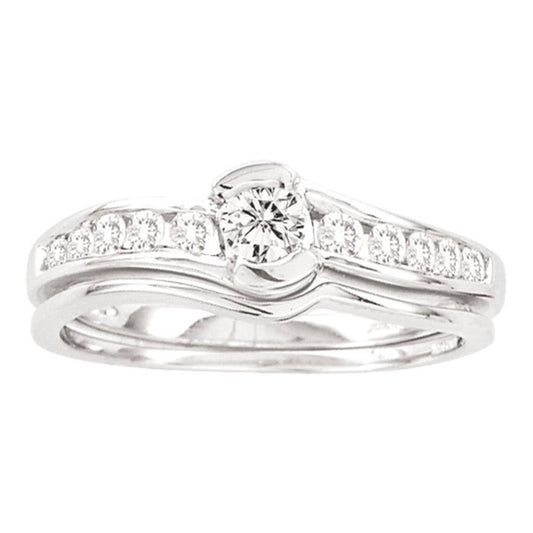14k White Gold Round Diamond Bridal Wedding Ring Set 1/2 Cttw (Certified)