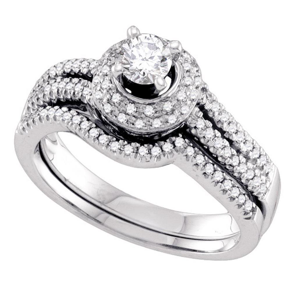 14k White Gold Round Diamond Bridal Wedding Ring Set 1/2 Cttw