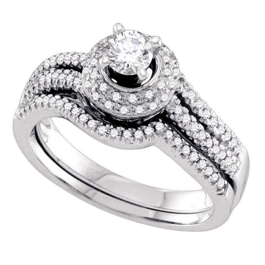 14k White Gold Round Diamond Bridal Wedding Ring Set 1/2 Cttw