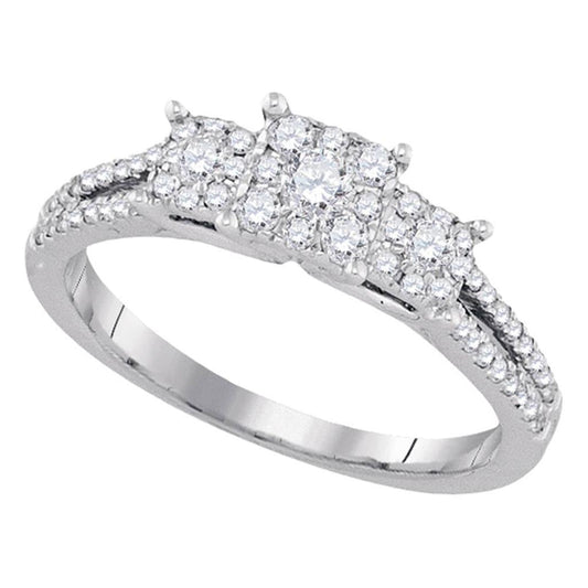 14k White Gold Round Diamond 3-stone Bridal Engagement Ring 1/2 Cttw