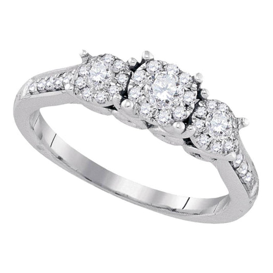 14k White Gold Round Diamond 3-stone Bridal Engagement Ring 1/2 Cttw