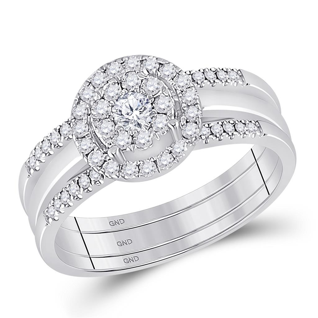 14k White Gold Round Diamond Bridal Wedding Ring Set 1/2 Cttw
