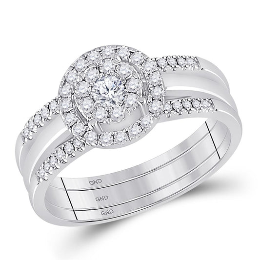 14k White Gold Round Diamond Bridal Wedding Ring Set 1/2 Cttw