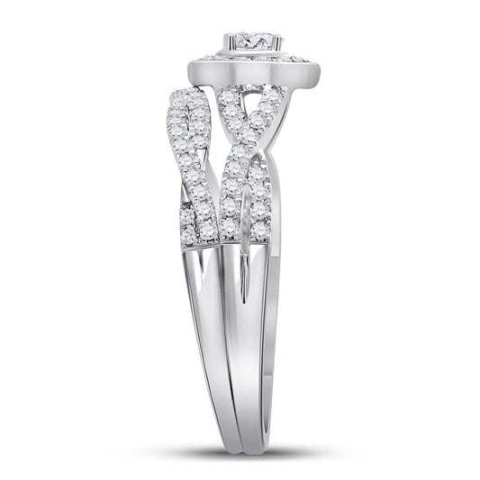 14k White Gold Round Diamond Bridal Wedding Ring Set 1/2 Cttw