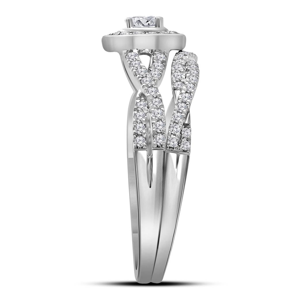 14k White Gold Round Diamond Bridal Wedding Ring Set 1/2 Cttw