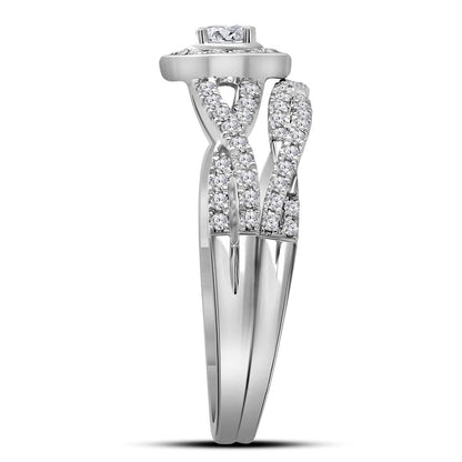14k White Gold Round Diamond Bridal Wedding Ring Set 1/2 Cttw