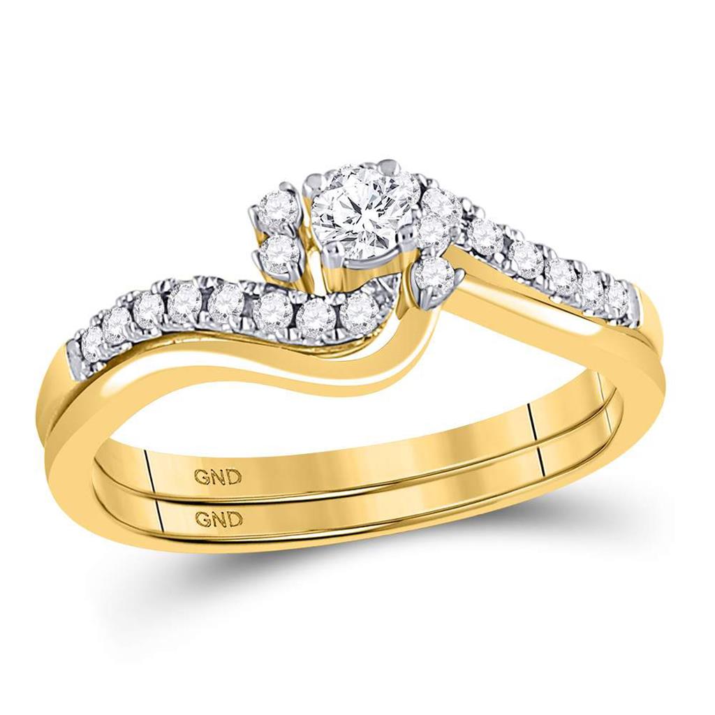10k Yellow Gold Round Diamond Contoured Bridal Wedding Ring Set 1/3 Cttw