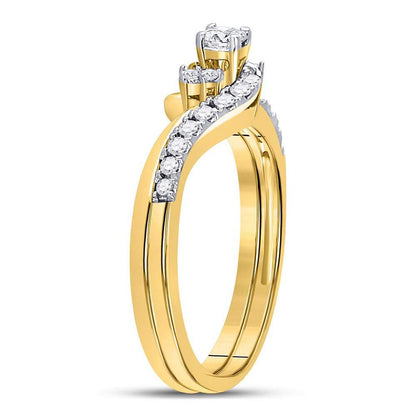 10k Yellow Gold Round Diamond Contoured Bridal Wedding Ring Set 1/3 Cttw
