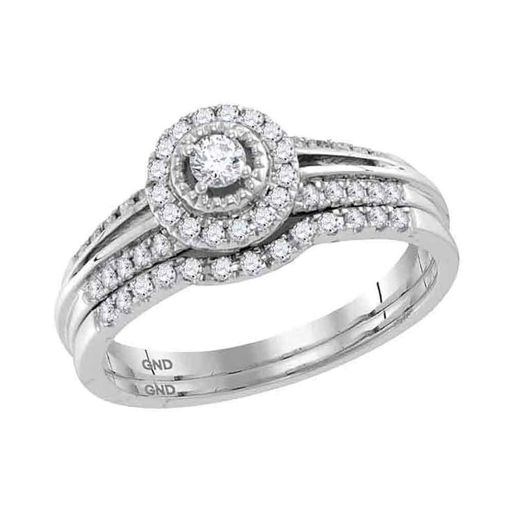 14k White Gold Round Diamond Halo Bridal Wedding Ring Set 1/3 Cttw
