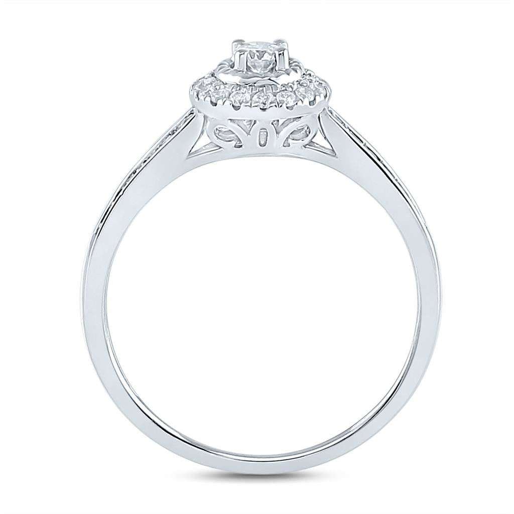 14k White Gold Round Diamond Halo Bridal Wedding Ring Set 1/3 Cttw