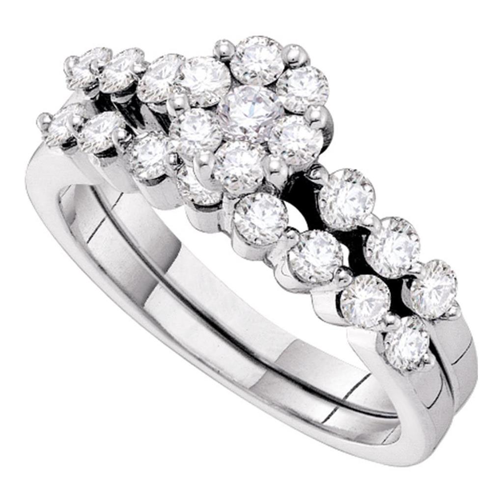 14k White Gold Round Diamond Bridal Wedding Ring Set 1 Cttw