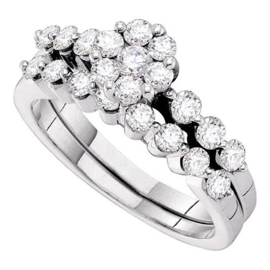 14k White Gold Round Diamond Bridal Wedding Ring Set 1 Cttw