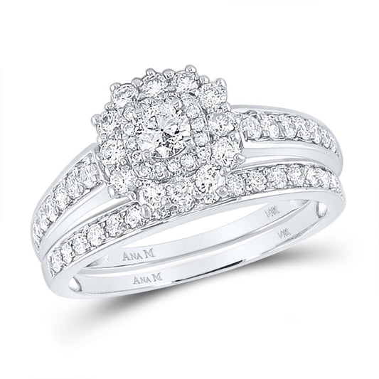 14k White Gold Round Diamond Bridal Wedding Ring Set 1 Cttw (Certified)