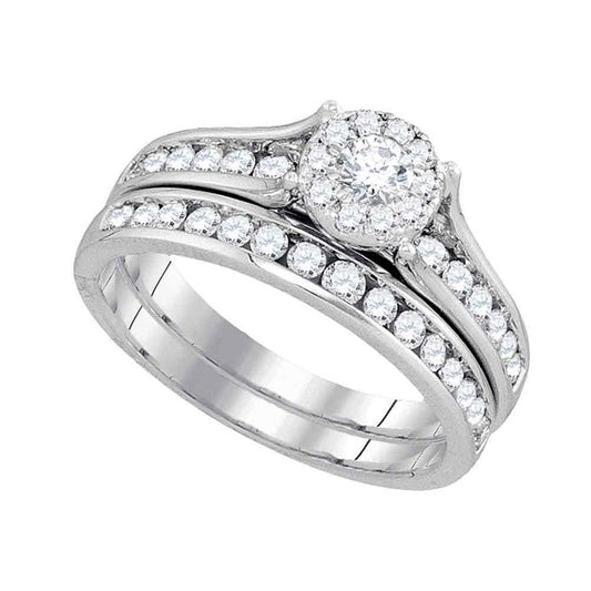 14k White Gold Round Diamond Bridal Wedding Ring Set 1 Cttw (Certified)