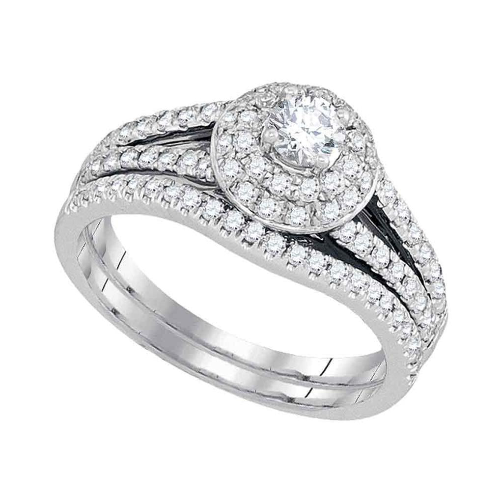 14k White Gold Round Diamond Bridal Wedding Ring Set 1 Cttw (Certified)