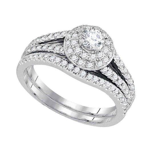 14k White Gold Round Diamond Bridal Wedding Ring Set 1 Cttw (Certified)