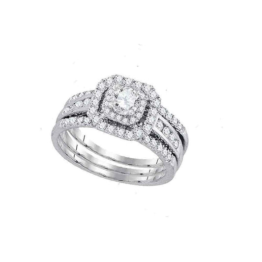 14k White Gold Round Diamond Bridal Wedding Ring Set 1 Cttw (Certified)