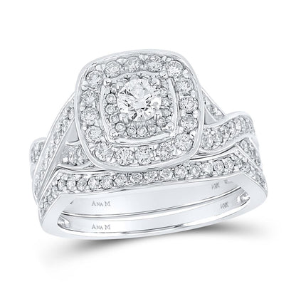 14k White Gold Round Diamond Bridal Wedding Ring Set 1 Ctw (Certified)