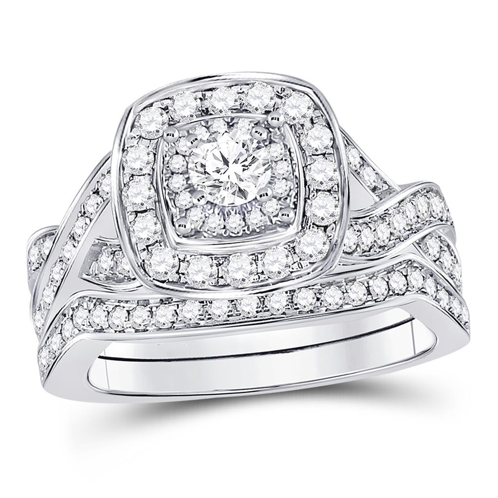 14k White Gold Round Diamond Bridal Wedding Ring Set 1 Ctw (Certified)