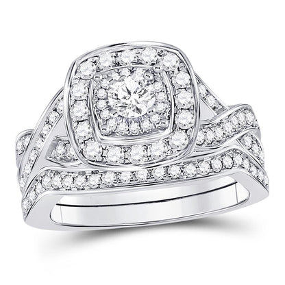 14k White Gold Round Diamond Bridal Wedding Ring Set 1 Ctw (Certified)