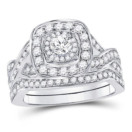 14k White Gold Round Diamond Bridal Wedding Ring Set 1 Ctw (Certified)