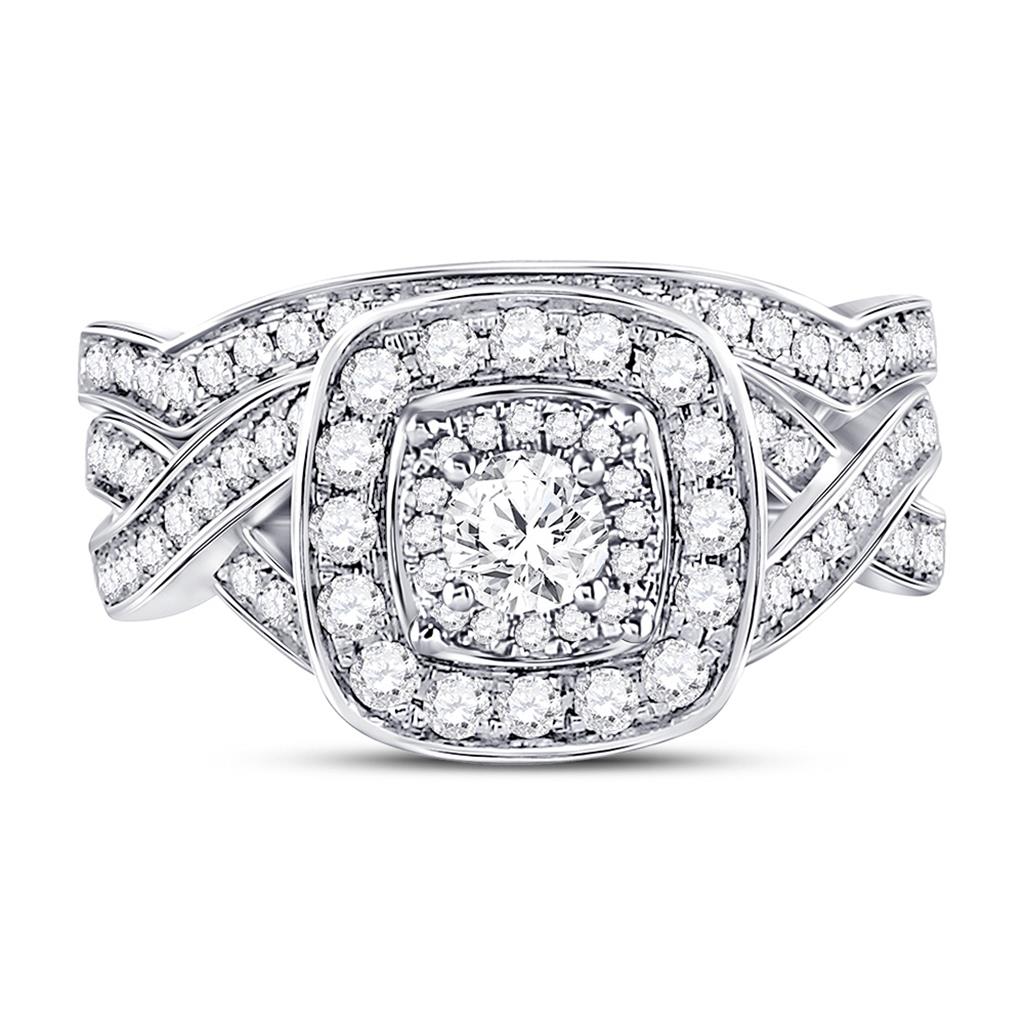 14k White Gold Round Diamond Bridal Wedding Ring Set 1 Ctw (Certified)