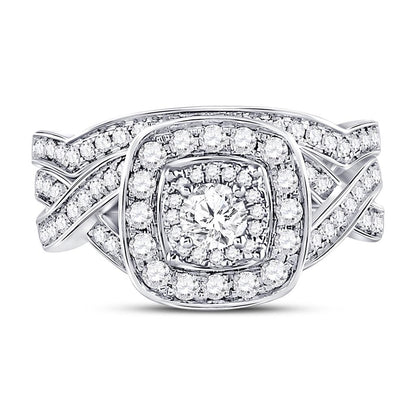 14k White Gold Round Diamond Bridal Wedding Ring Set 1 Ctw (Certified)