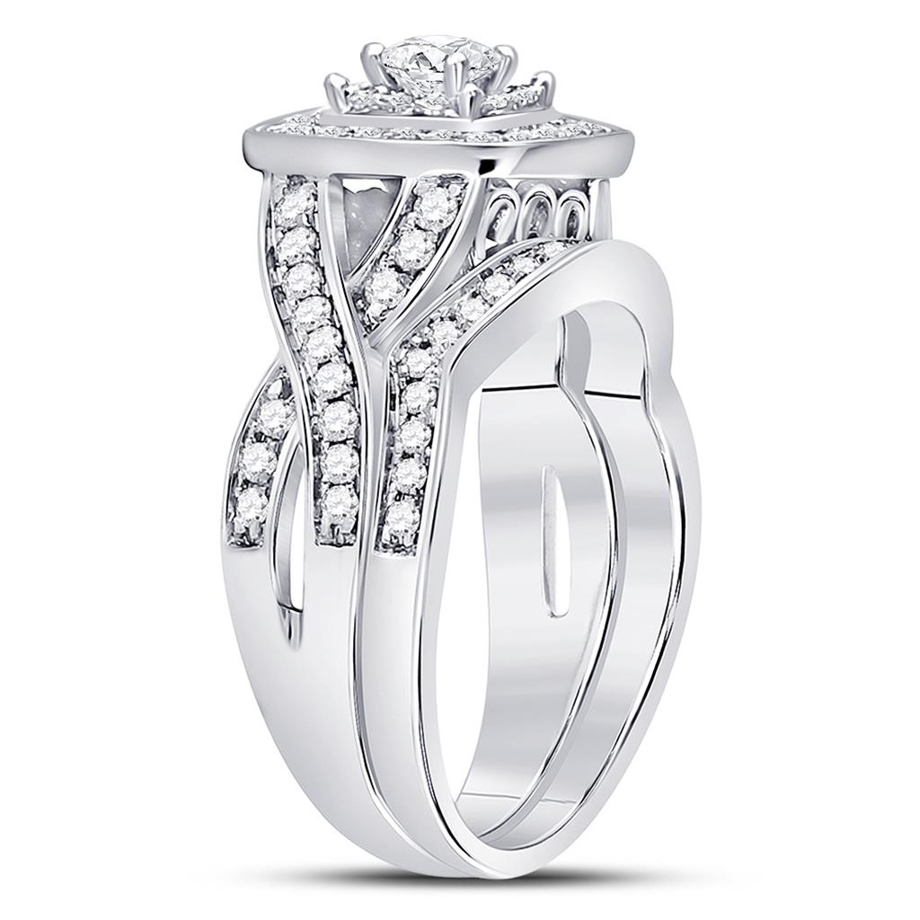 14k White Gold Round Diamond Bridal Wedding Ring Set 1 Ctw (Certified)