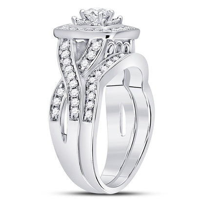 14k White Gold Round Diamond Bridal Wedding Ring Set 1 Ctw (Certified)