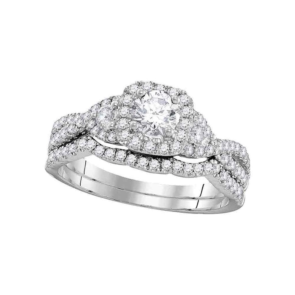 14k White Gold Round Diamond Bridal Wedding Ring Set 1 Cttw (Certified)