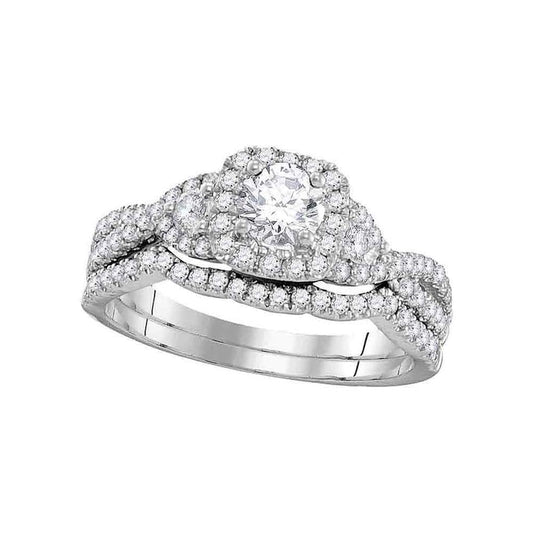 14k White Gold Round Diamond Bridal Wedding Ring Set 1 Cttw (Certified)