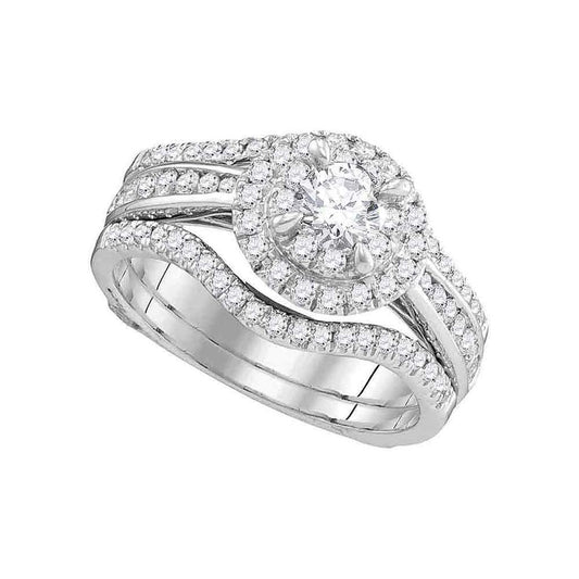 14k White Gold Round Diamond Bridal Wedding Ring Set 1 Cttw (Certified)