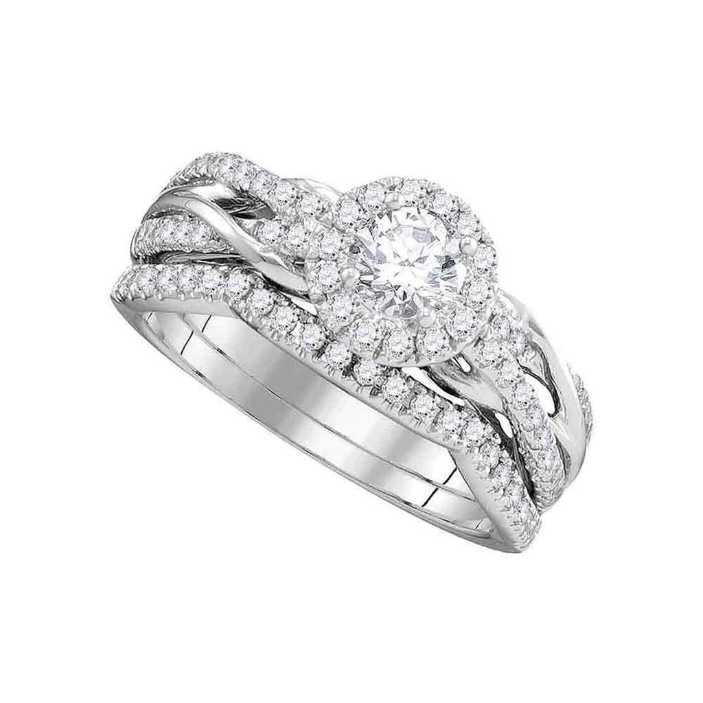 14k White Gold Round Diamond Bridal Wedding Ring Set 1 Cttw