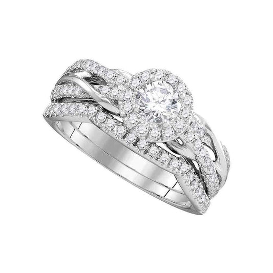 14k White Gold Round Diamond Bridal Wedding Ring Set 1 Cttw