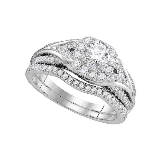14k White Gold Round Diamond Bridal Wedding Ring Set 1 Cttw (Certified)