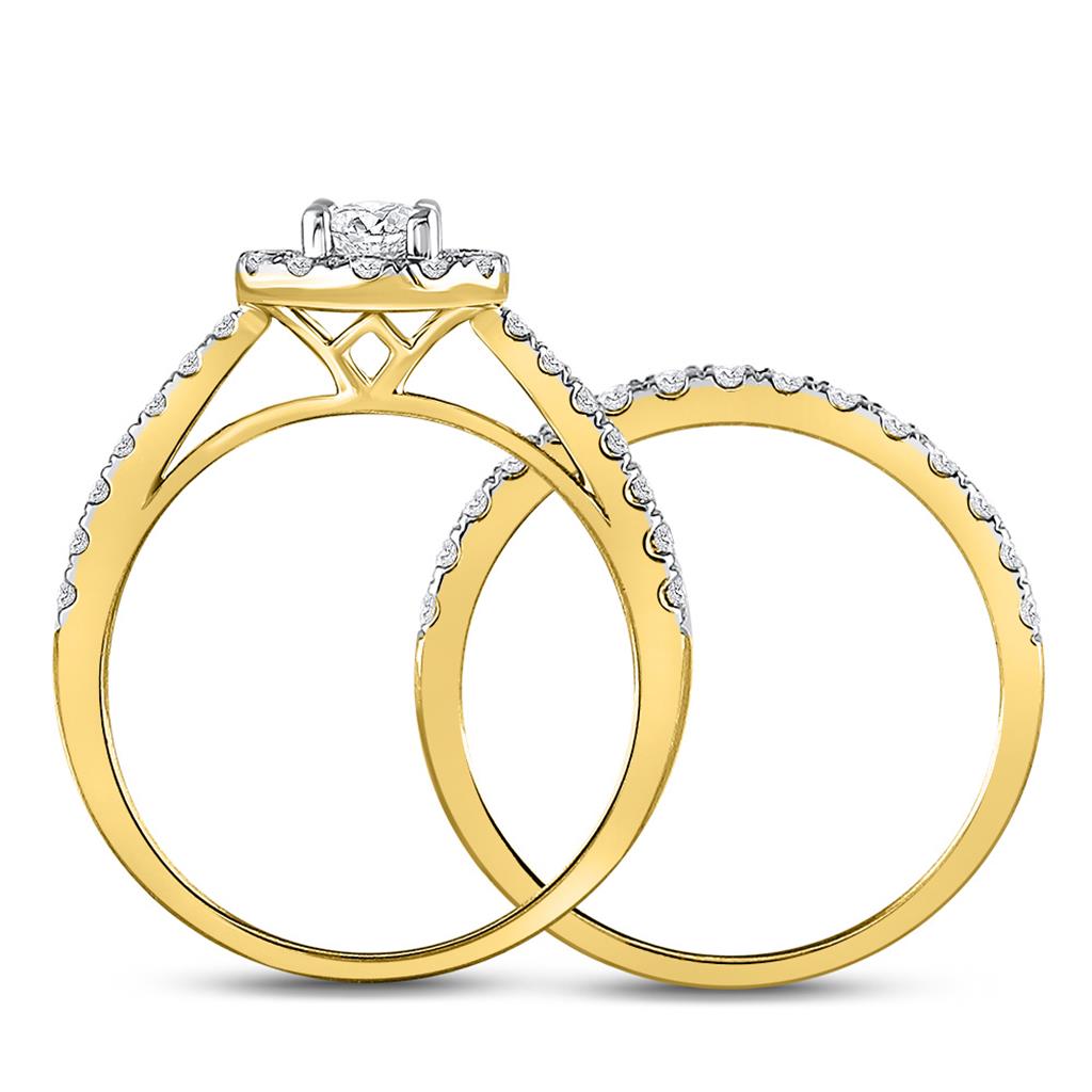 14k Yellow Gold Round Diamond Bridal Wedding Ring Set 1 Ctw (Certified)