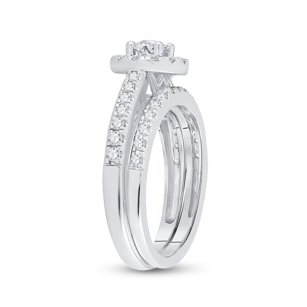 14k White Gold Round Diamond Bridal Wedding Ring Set 1 Cttw (Certified)